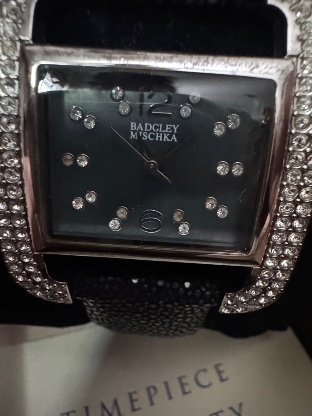 Badgley Mischka Black Crystal-Accent Women's Watch